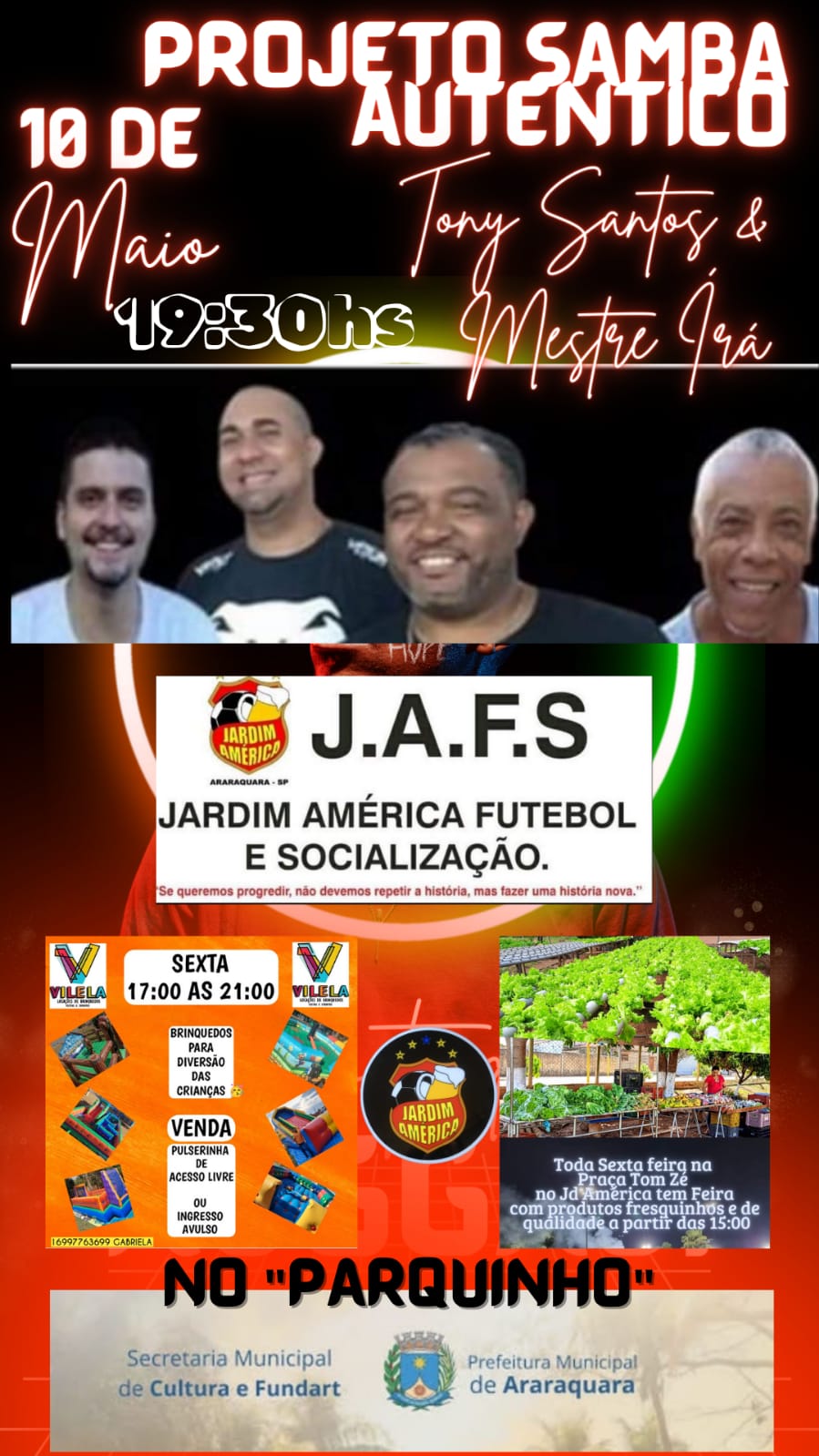 Cultura e Jafs promovem samba no Jardim América nesta sexta-feira (10)