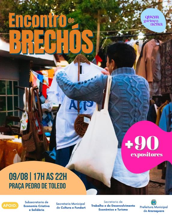 Encontro de Brechós “Quem Garimpa Acha”: neste sábado (9) na Praça Pedro de Toledo