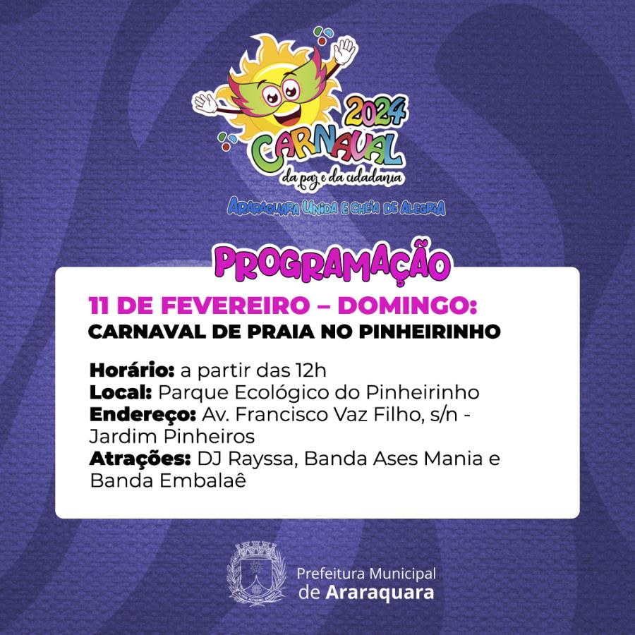 Domingo tem “Carnaval de Praia no Pinheirinho” a partir das 12 horas