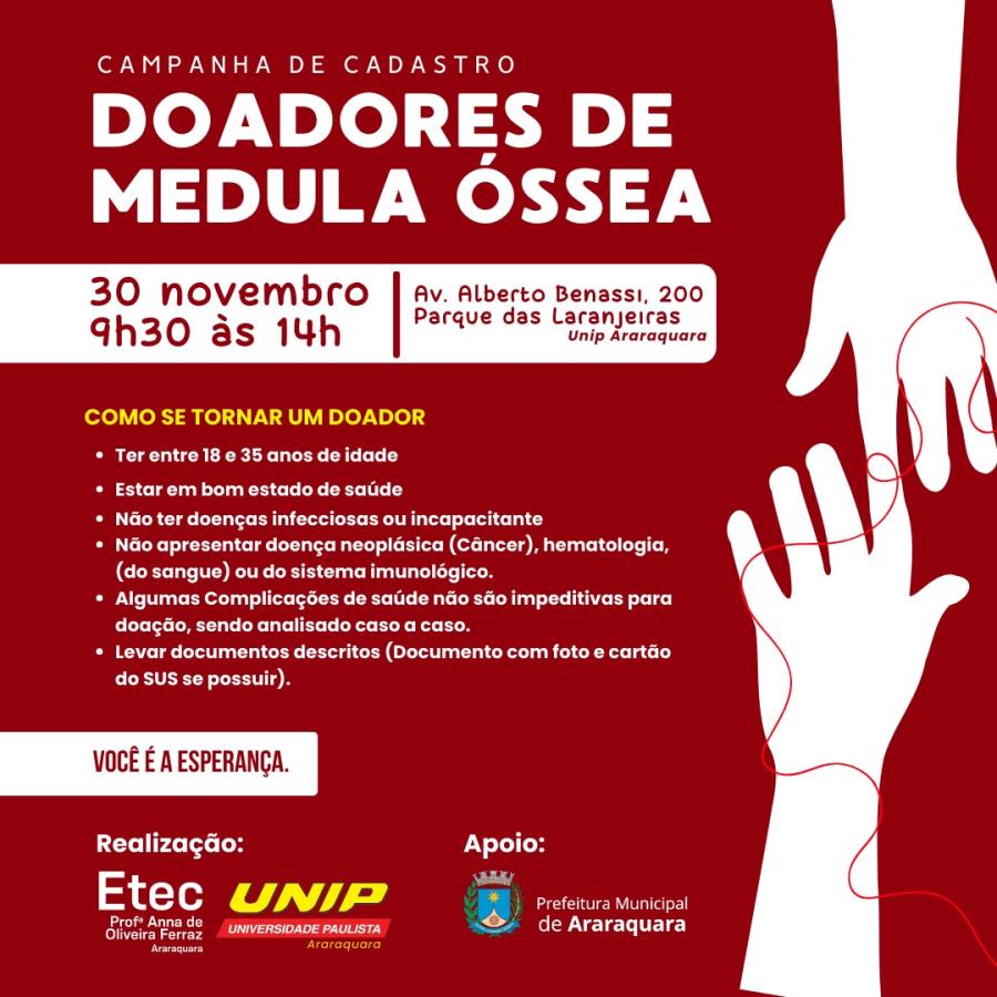 Araraquara terá campanha de cadastro de doadores de medula óssea
