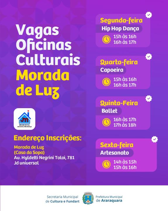 Morada de Luz está com inscrições abertas para novas Oficinas Culturais