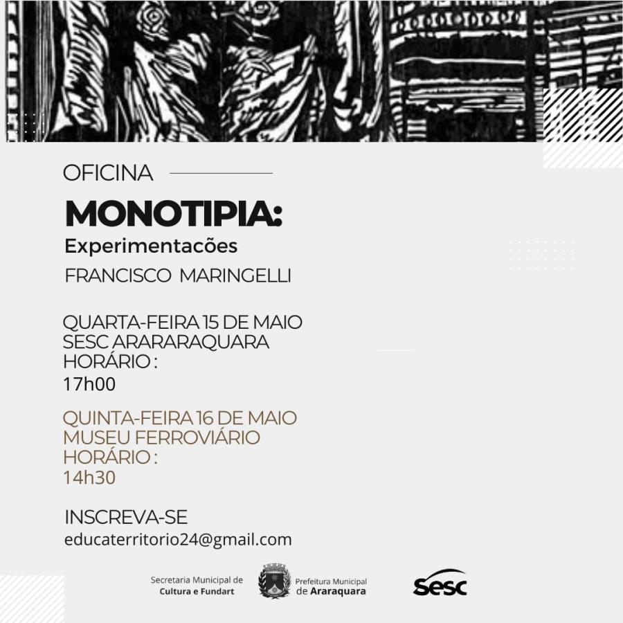 Quarta e quinta: oficina gratuita de Monotipia na programação do Território da Arte de Araraquara