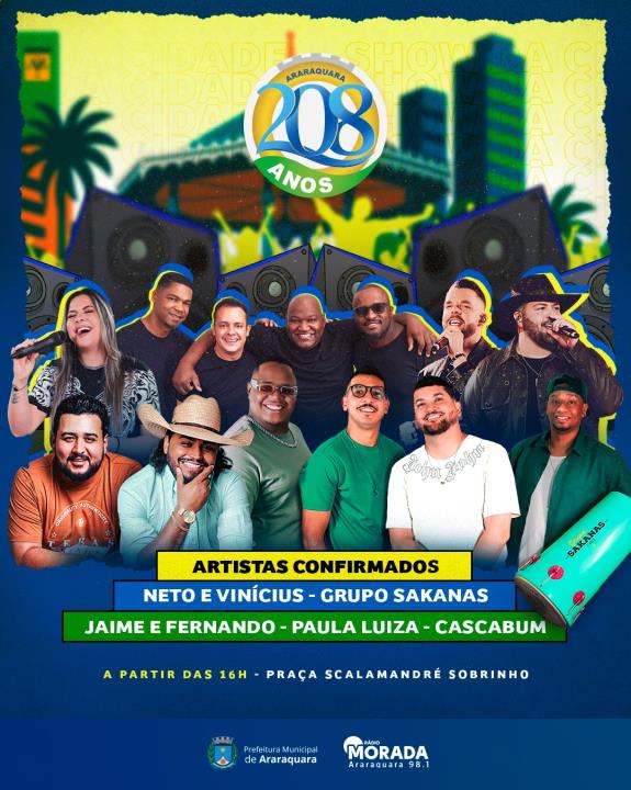 “Show da Cidade”: aniversário de Araraquara conta com diversos shows gratuitos no dia 22