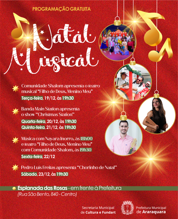 Prefeitura realiza “Natal Musical” de 19 a 23 de dezembro