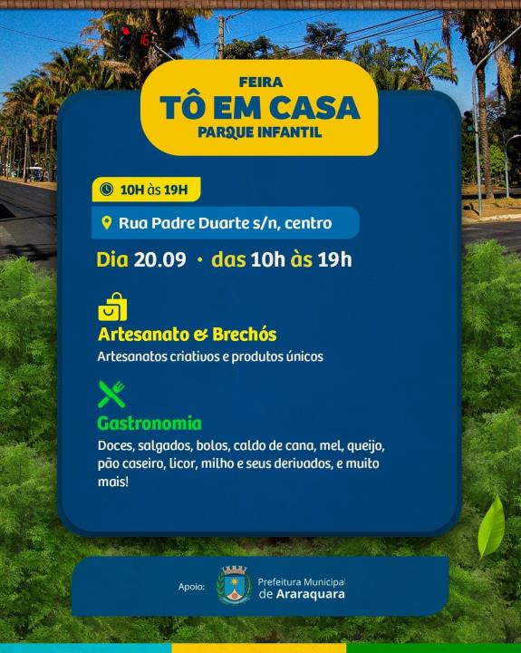 Parque Infantil recebe Feira “Tô em Casa” neste sábado (20)