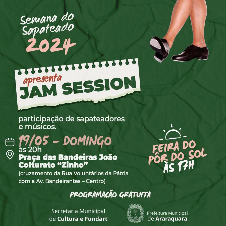 Jam Session reúne sapateadores e músicos na Praça das Bandeiras (dia 19)