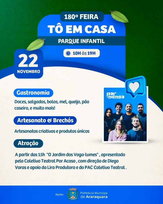 Teatro, artesanato e gastronomia na Feira “Tô em Casa” deste sábado (22)