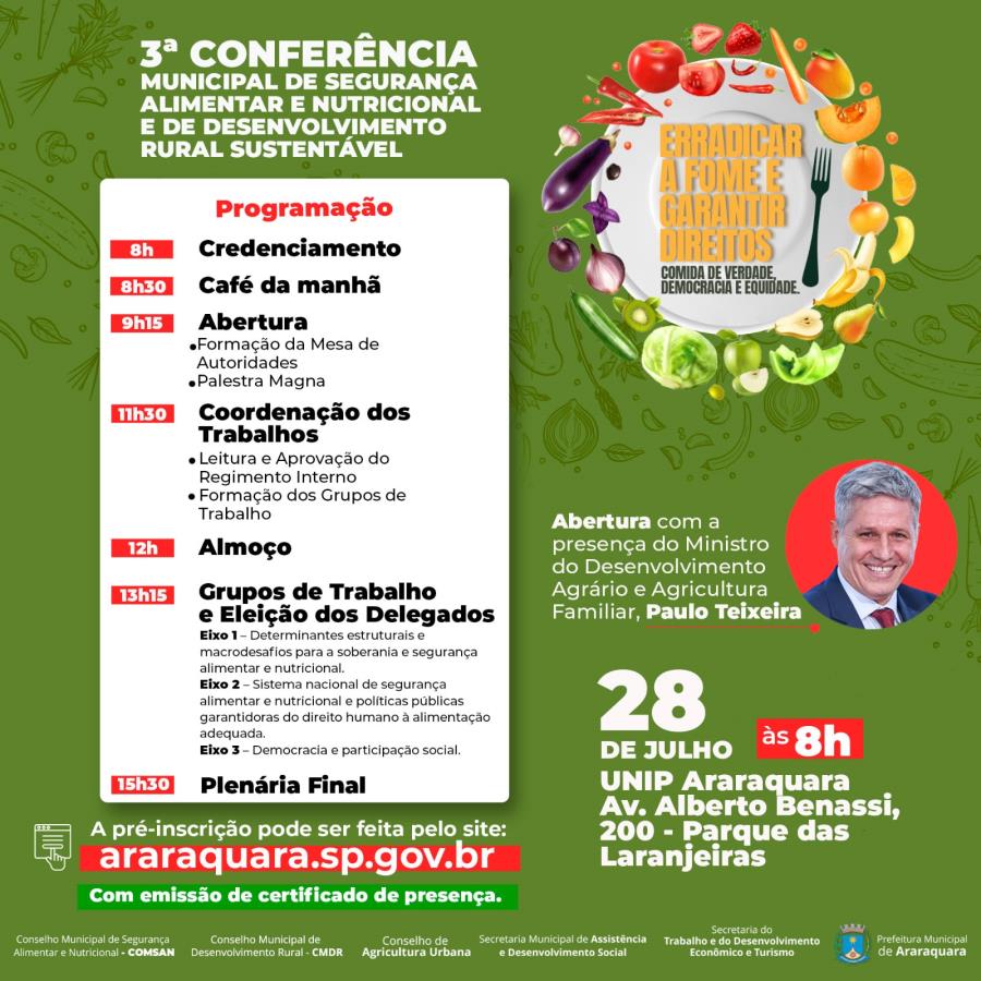 Ministro do Desenvolvimento Agrário e Agricultura Familiar abre Conferência em Araraquara