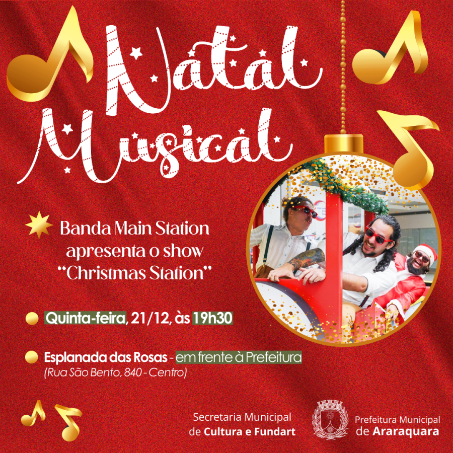 Quinta (21): show “Christmas Station” com banda Main Station é destaque no “Natal Musical”