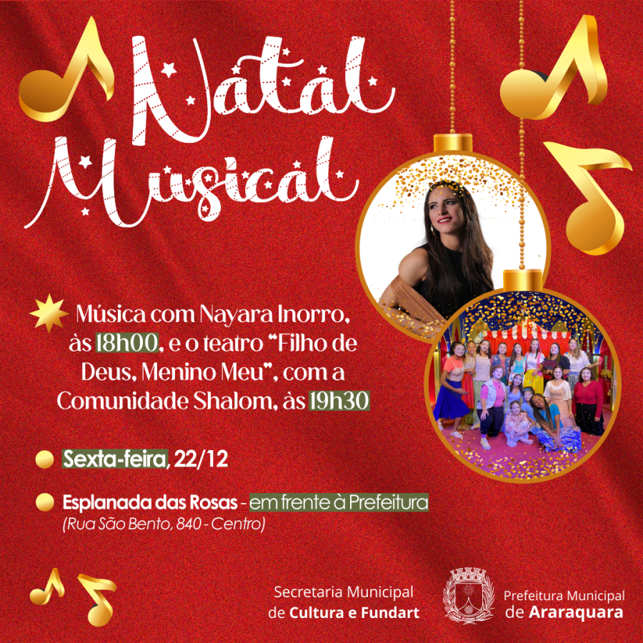 “Natal Musical”: nesta sexta (22) apresentações têm início às 18 horas