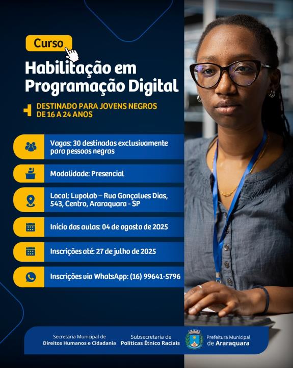 Jovens negros de Araraquara podem se inscrever para curso gratuito de Programação Digital