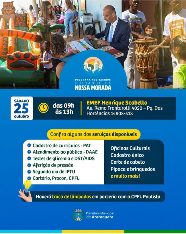 Serviços do "Cuidando da Nossa Morada" chegam à região do Hortências no sábado (25)