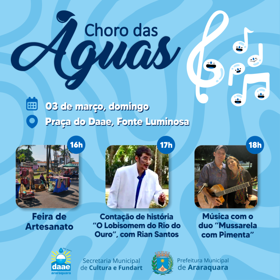 Choro das Águas reúne feira, contação de história e música neste domingo (03)
