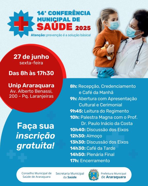 Prefeitura realiza 14ª Conferência Municipal de Saúde nesta sexta-feira (27)