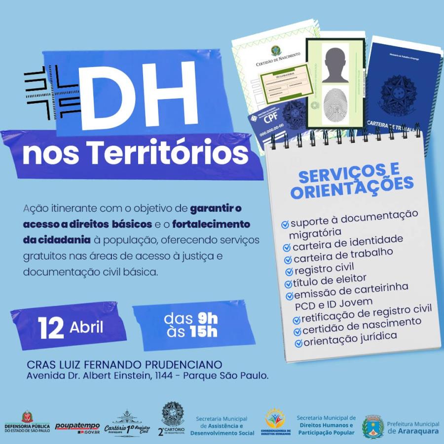 Ação itinerante "DH nos Territórios" será realizada em 12 de abril