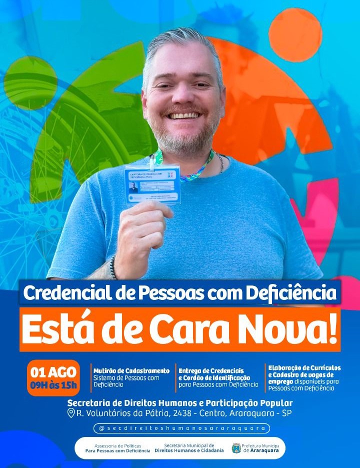 Mutirão no dia 1º de agosto oferece nova credencial para pessoas com deficiência