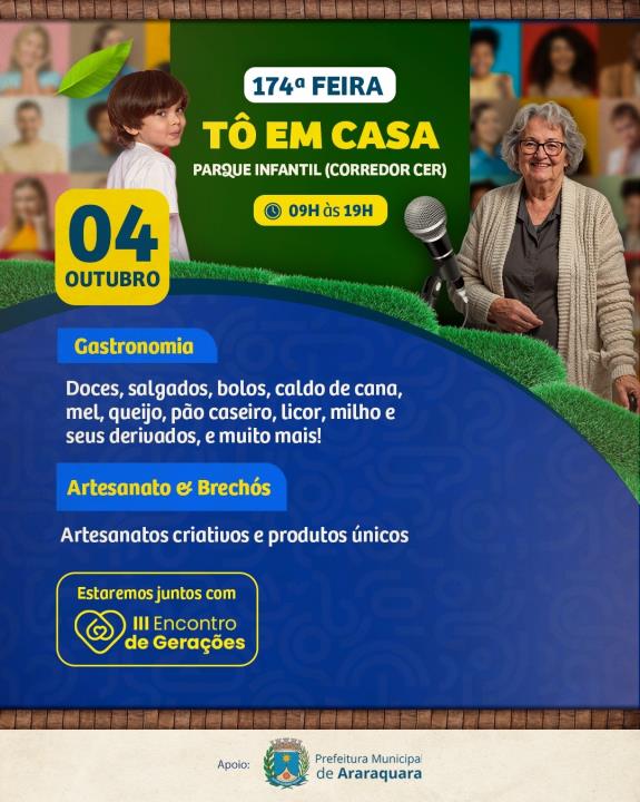 Sábado (4) tem Feira “Tô em Casa” junto com III Encontro de Gerações no Parque Infantil