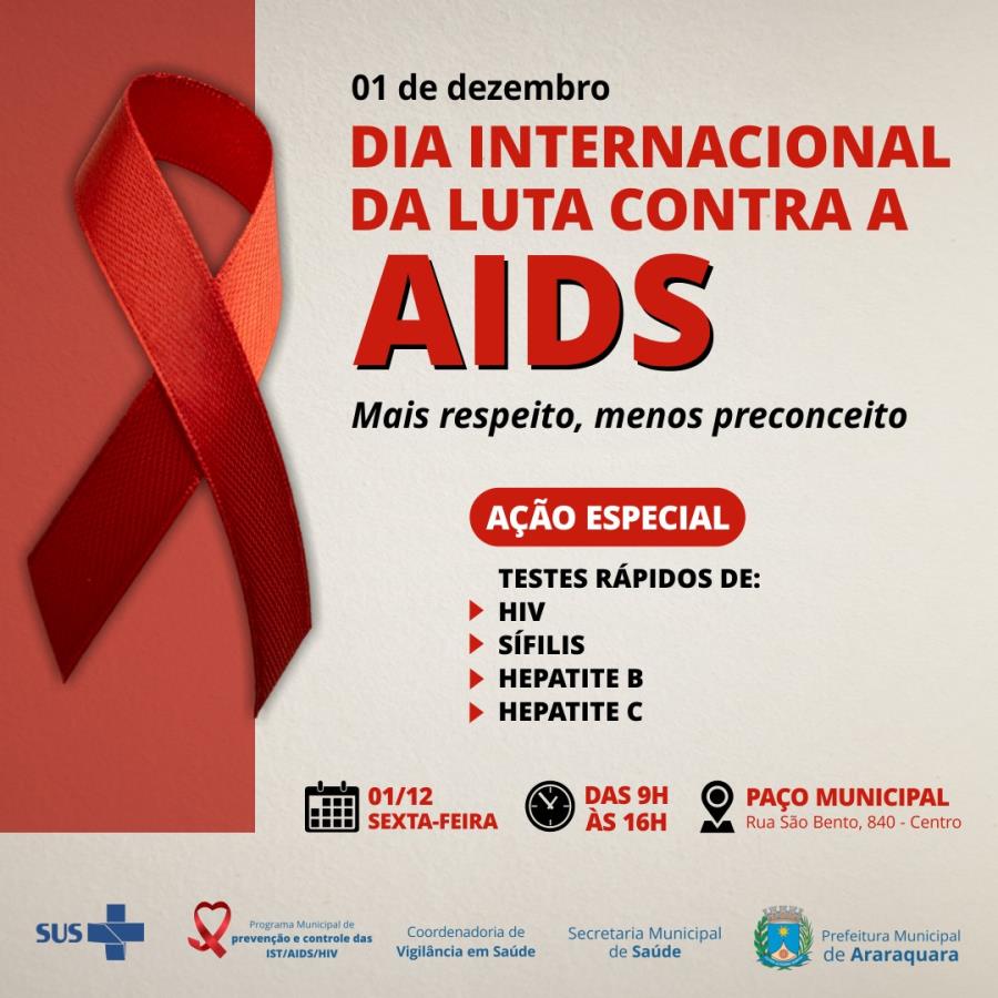 Dia Mundial de Luta Contra a Aids tem campanha de testagem rápida em frente à Prefeitura