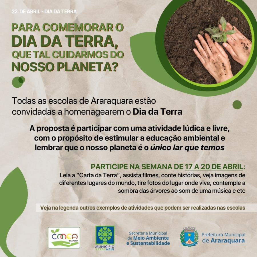 Meio Ambiente Prop E S Escolas Atividades Para Marcar O Dia Internacional Da Terra Prefeitura