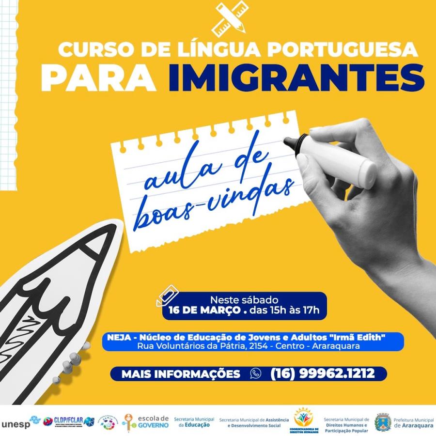 Curso de Língua Portuguesa para Imigrantes terá aula de boas vindas neste sábado