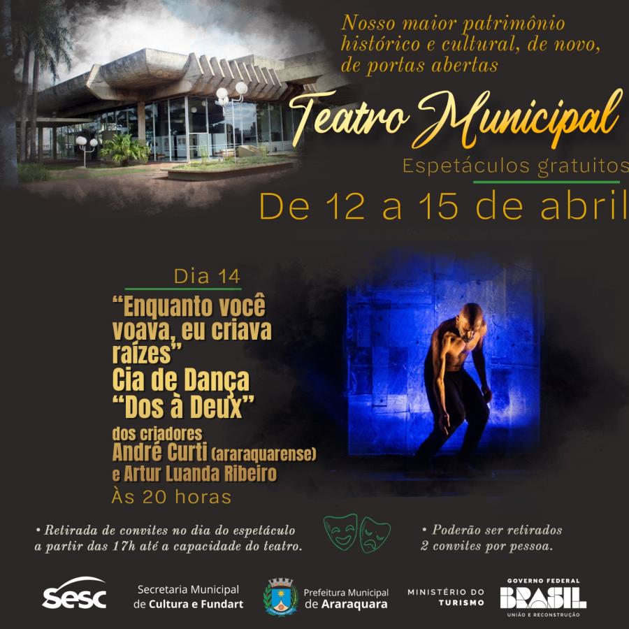 Domingo (14): Cia. de Dança “Dos à Deux” apresenta “Enquanto você voava, eu criava raízes” no Teatro Municipal