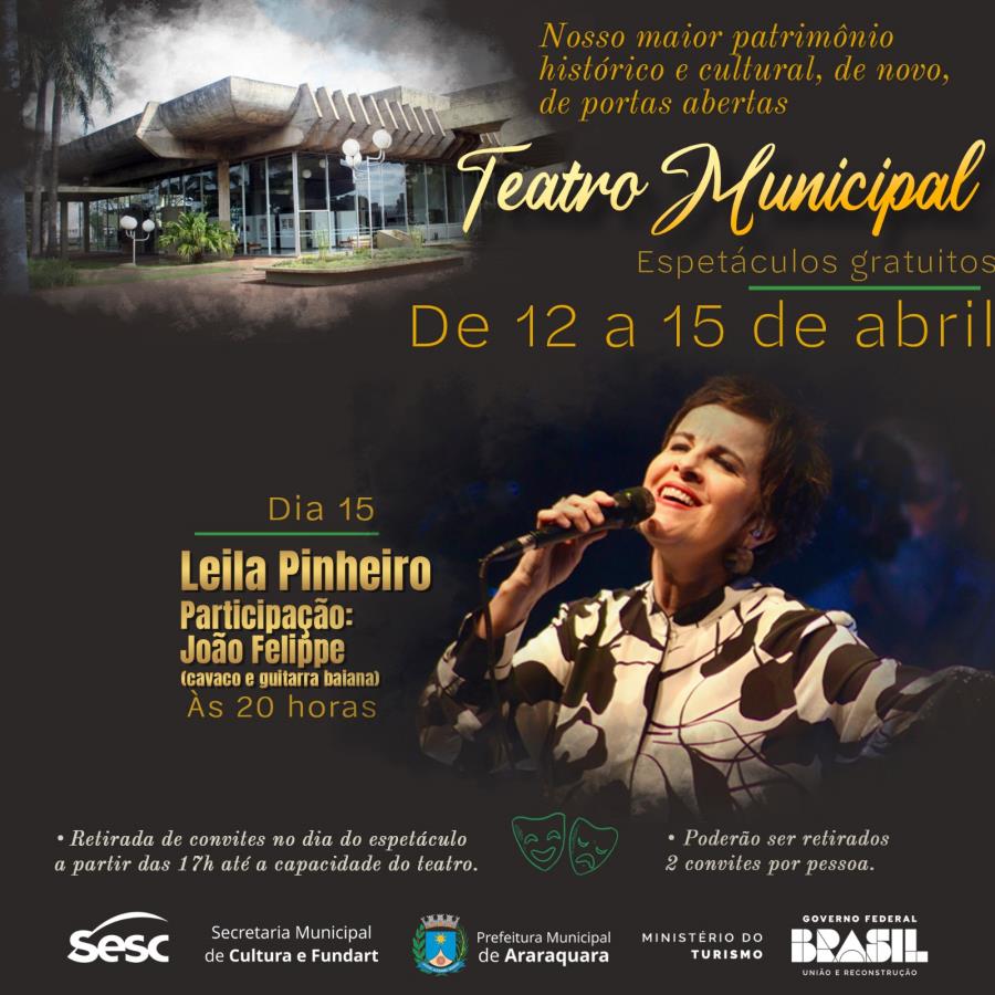 Hoje (15): Leila Pinheiro leva MPB, sambas e bossas à programação do Teatro Municipal