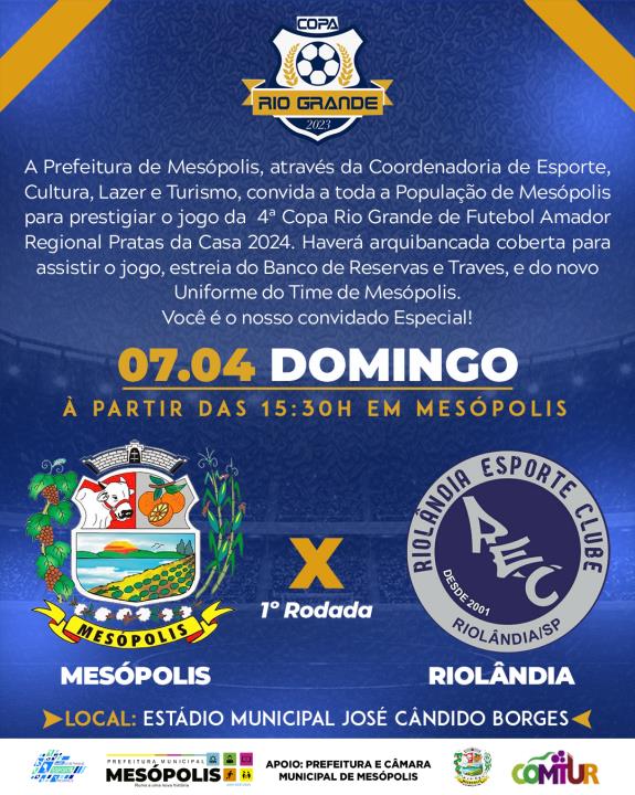 Mesópolis estreia na 4ª Copa Rio Grande de Futebol Amador Regional Pratas da Casa 2024