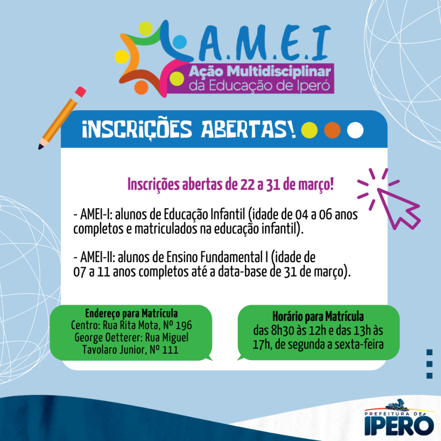 Prefeitura de Iperó abre matrículas para Projeto A.M.E.I.