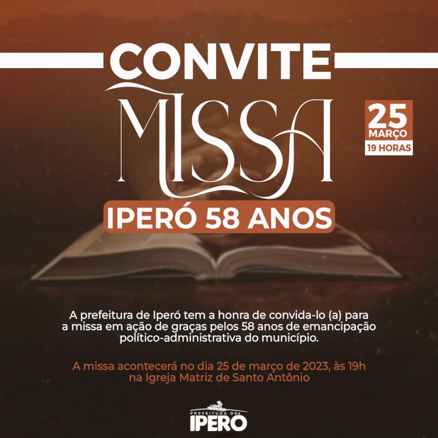 Convite - Missa Iperó 58 anos 
