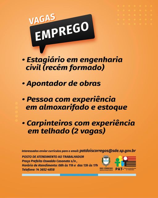 OPORTUNIDADE DE EMPREGO!