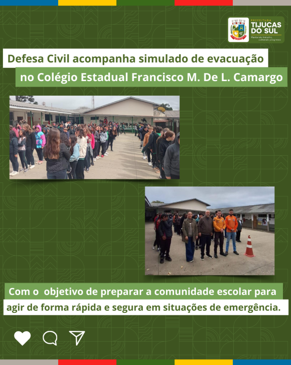 DEFESA CIVIL DE TIJUCAS DO SUL ACOMPANHA SIMULADO DE EVACUAÇÃO DO COLÉGIO FRANCISCO M. DE L. CAMARGO