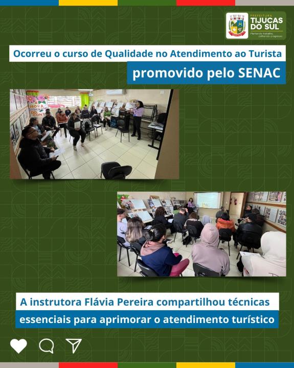 O SENAC PROMOVEU O CURSO QUALIDADE NO ATENDIMENTO AO TURISTA, UMA INCIATIVA VOLTADA PARA A CAPACITAÇÃO DE PROFISSIONAIS QUE ATUAM NO SETOR DE TURISMO.