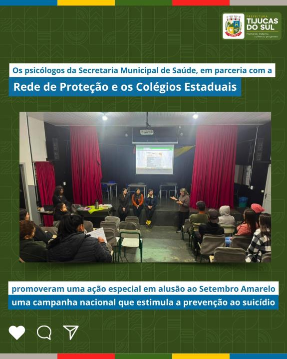 OS PSICÓLOGOS DA SECRETARIA MUNICIPAL DE SAÚDE, EM PARCERIA COM A REDE DE PROTEÇÃO E OS COLÉGIOS ESTADUAIS PROMOVERAM UMA IMPORTANTE AÇÃO EM ALUSÃO AO SETEMBRO AMARELO.