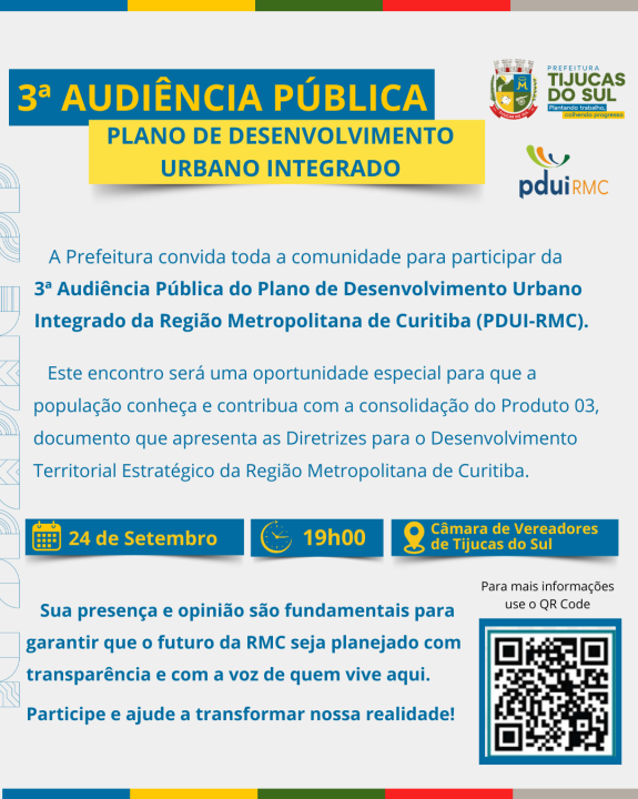 3ª AUDIÊNCIA PÚBLICA DO PLANO DE DESENVOLVIMENTO URBANO INTEGRADO DA REGIÃO METROPOLITANA DE CURITIBA
