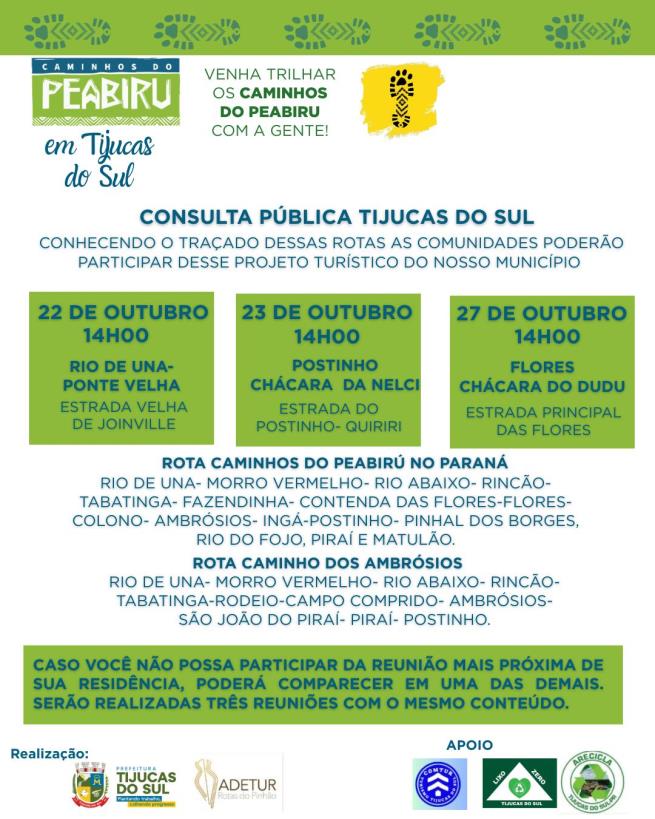 CONSULTA PÚBLICA CAMINHOS DO PEABIRU EM TIJUCAS DO SUL!