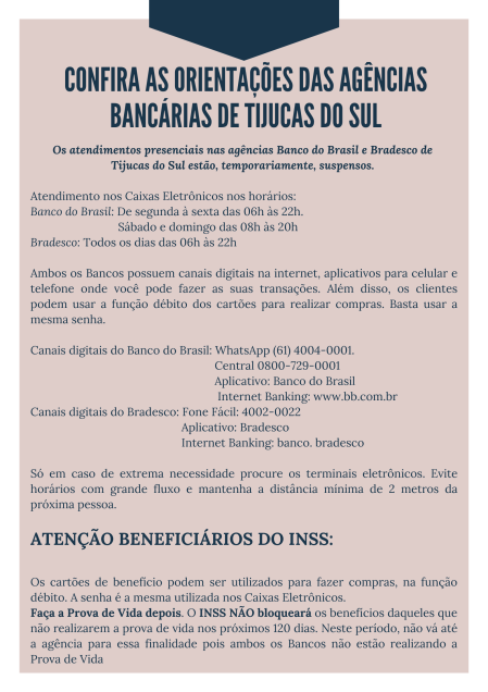 Orientações das agências bancárias de Tijucas do Sul