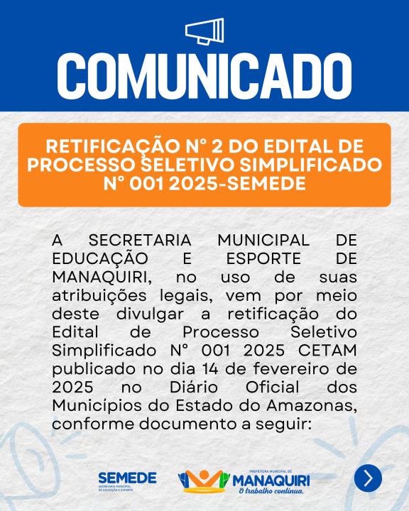 EDITAL DE PROCESSO SELETIVO SIMPLIFICADO Nª 001 2025 - SEMEDE