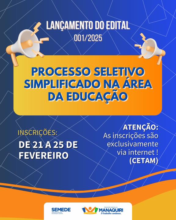 Prefeitura de Manaquiri por meio da Secretaria de Educação e Esporte, divulga o Processo Seletivo para contratação de Profissionais da Educação para a Rede Municipal de Ensino