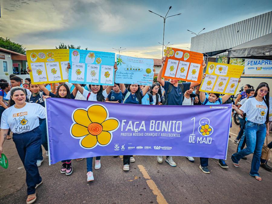 Manaquiri realiza campanha do 18 de Maio com caminhada, ações lúdicas e mensagens de conscientização