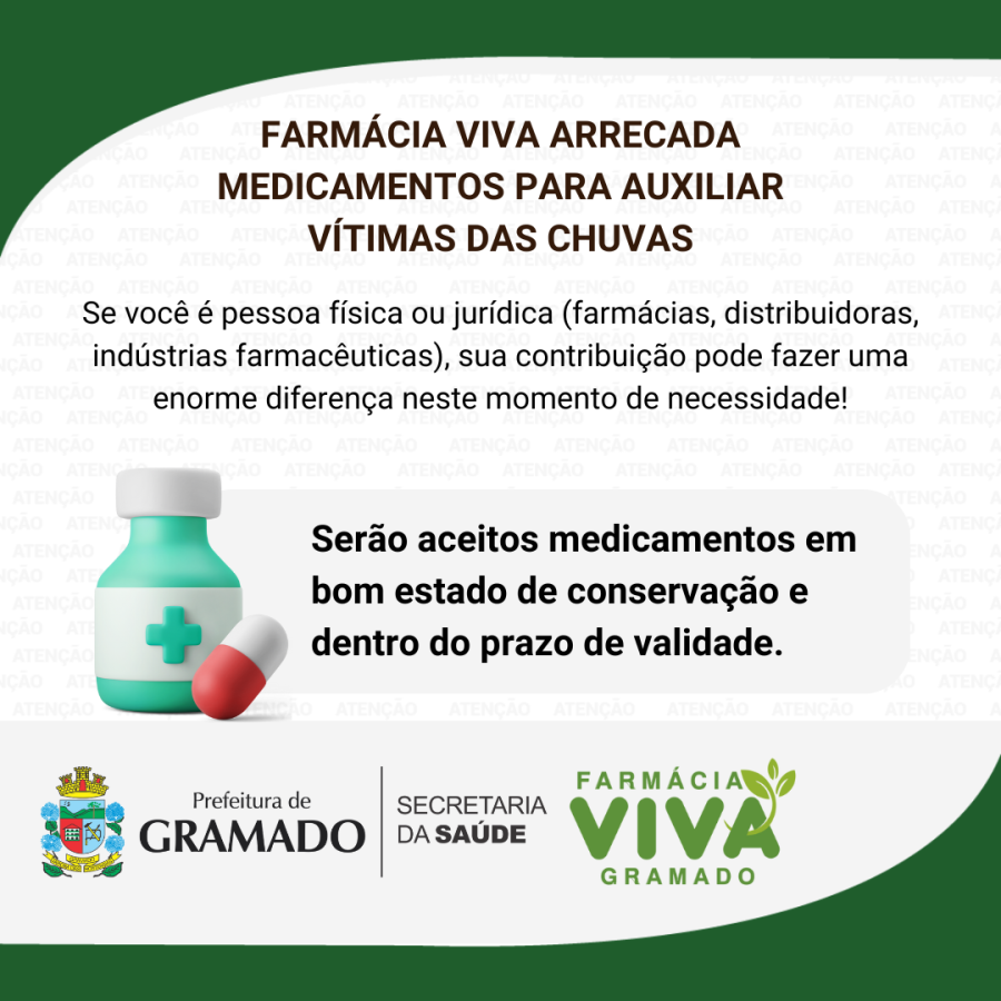 Farmácia Viva arrecada medicamentos para auxiliar vítimas das chuvas