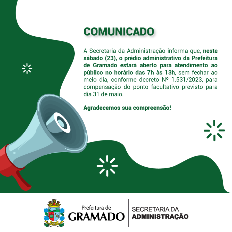 Prefeitura de Gramado estará aberta neste sábado