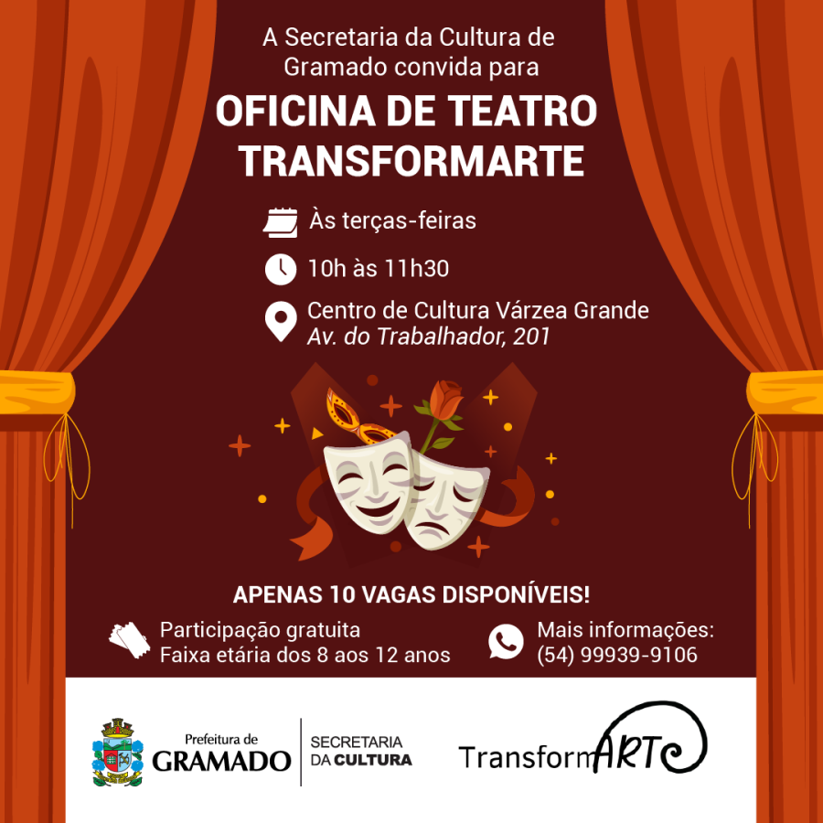 Aulas de teatro gratuitas são oferecidas no Centro de Cultura da Várzea Grande