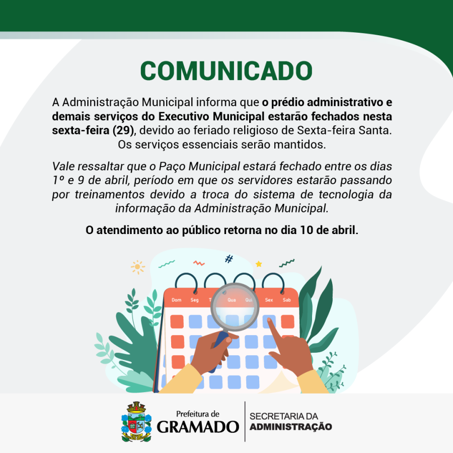 Prefeitura de Gramado estará fechada nesta sexta-feira