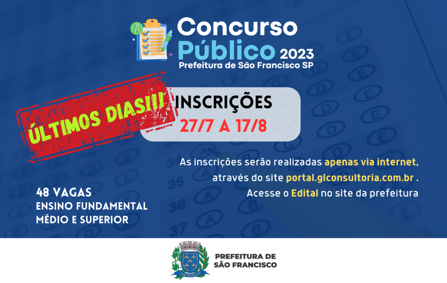 Últimos dias! Inscrições do Concurso Público da Prefeitura de