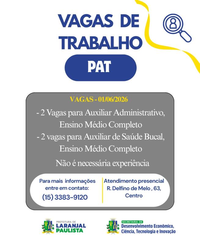 Confira as vagas de emprego disponíveis pelo PAT de Laranjal Paulista! 💼✨