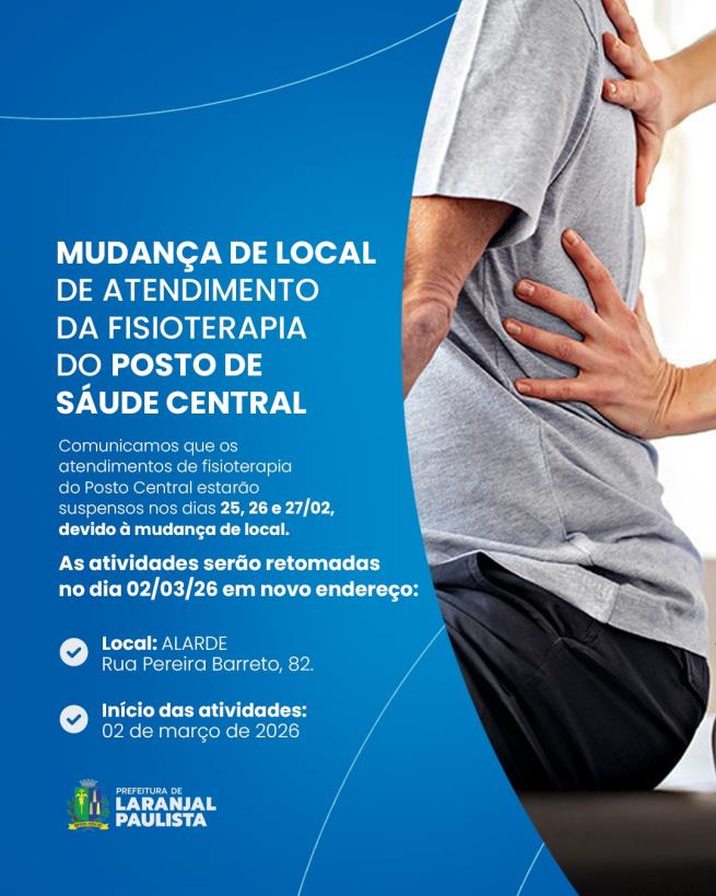 Atenção! Mudança de local no atendimento de Fisioterapia