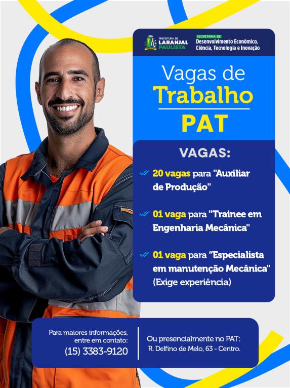 Oportunidades de emprego em Laranjal Paulista!