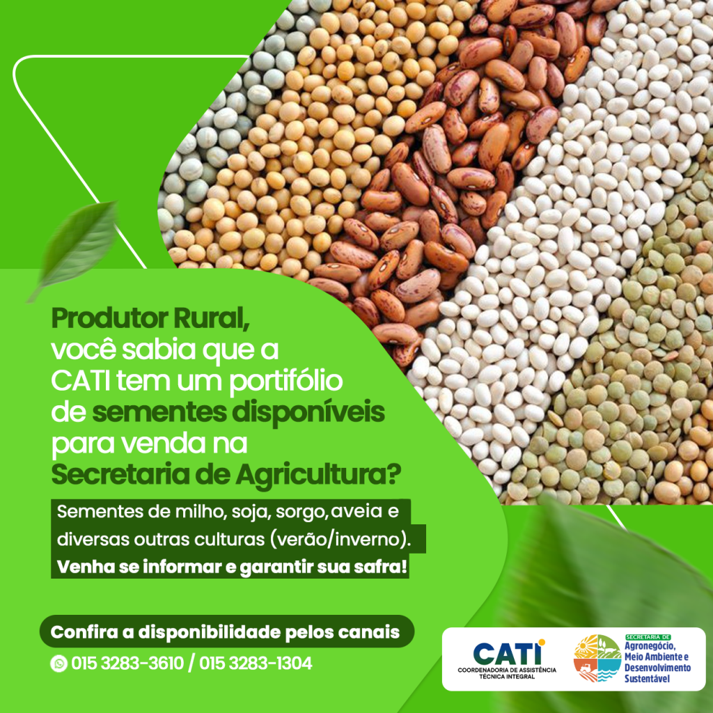 Portfólio de sementes disponível na Secretaria de Agricultura.