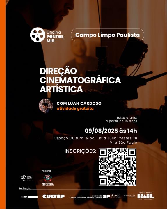 Secretaria de Cultura promove oficina gratuita de Direção Cinematográfica Artística em parceria com o Pontos MIS