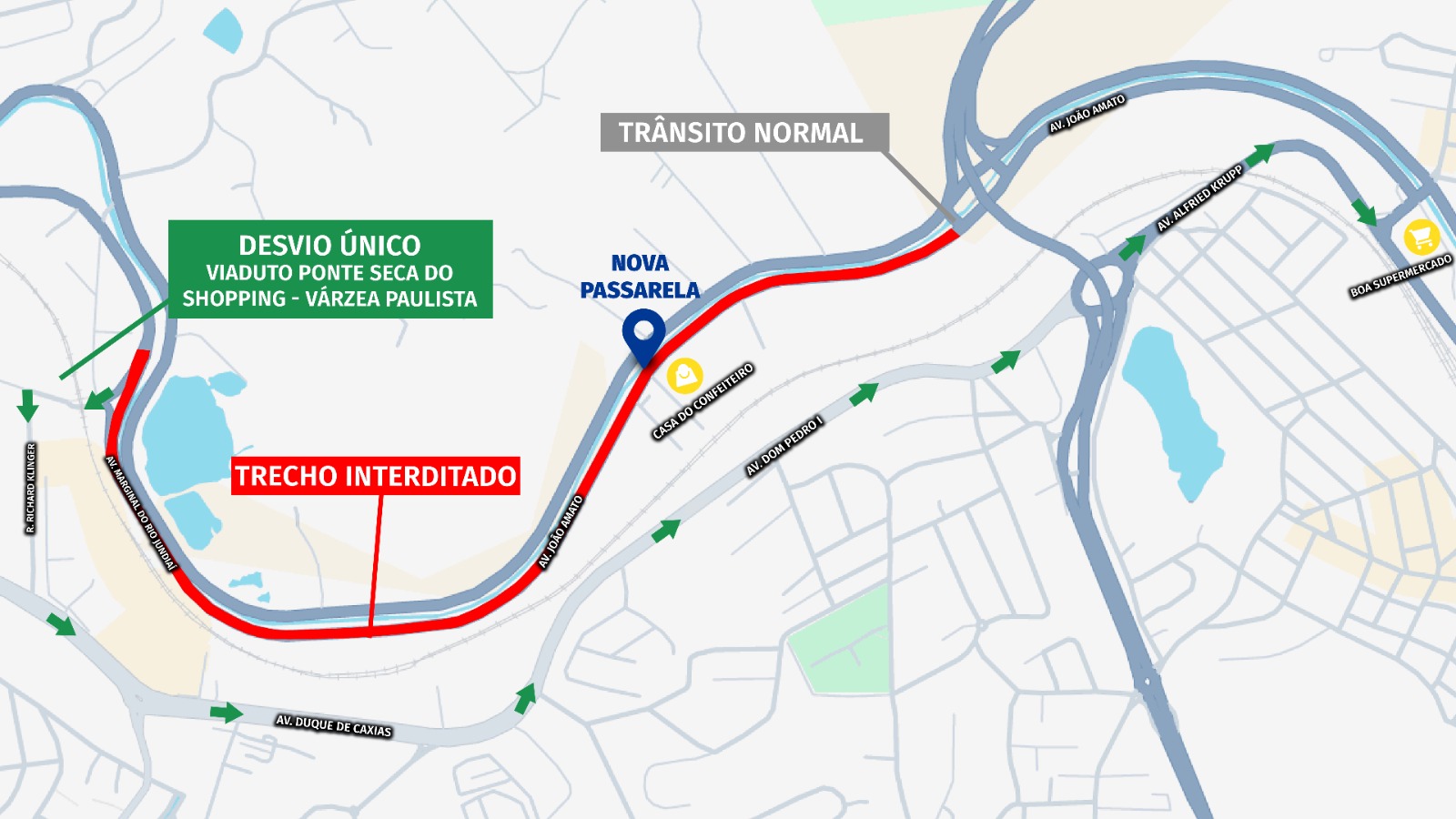 Marginal interditada sábado (26) para instalação de passarela de pedestres